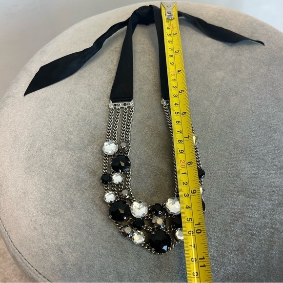 BLACK clear crystal rhinestone clustered multi layered chain ribbon necklace - Picture 9 of 11
